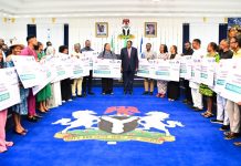 Otu presents first lady’s business support package to SPAR fire victims